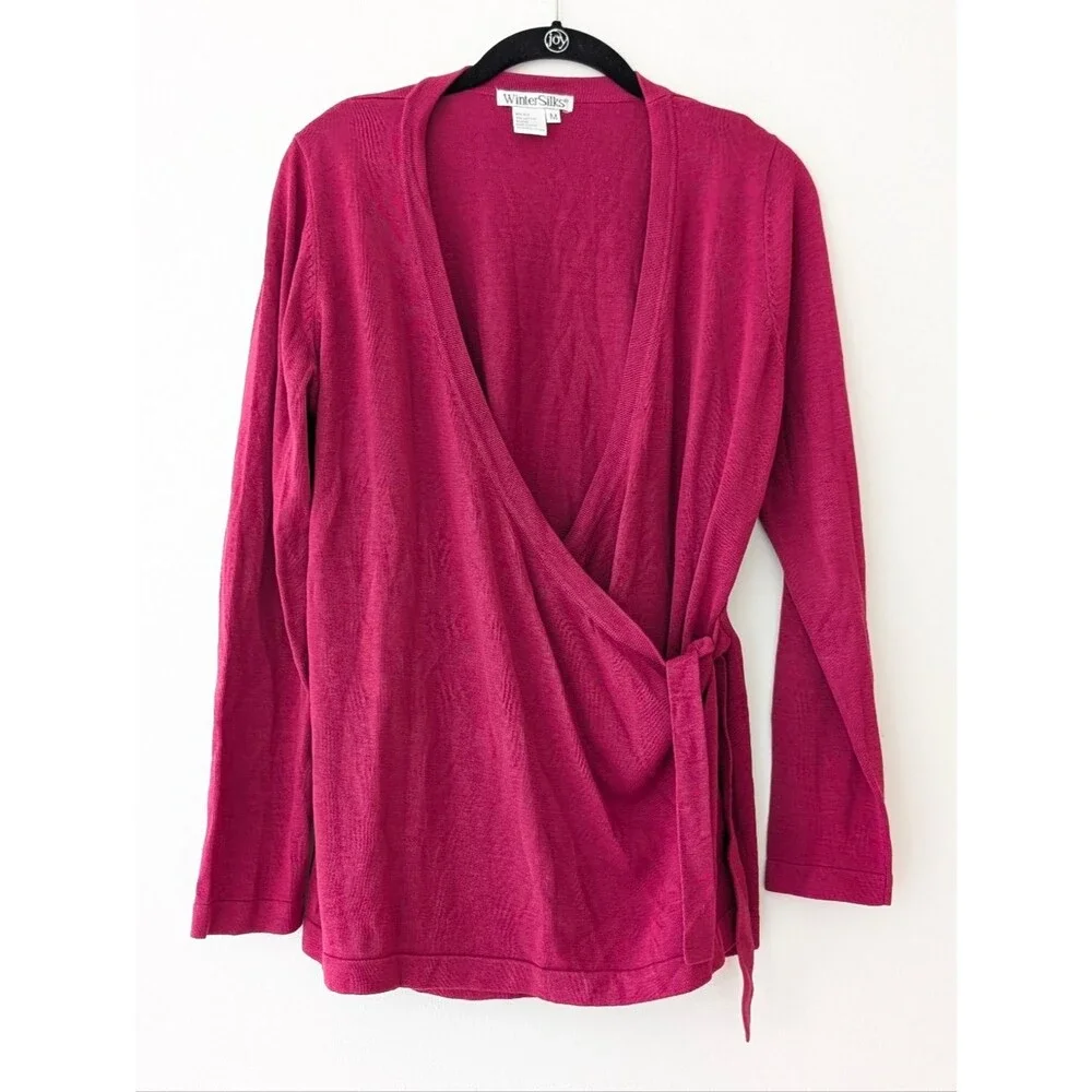 Wintersilks fuschia wrap sweater silk cotton blend size M